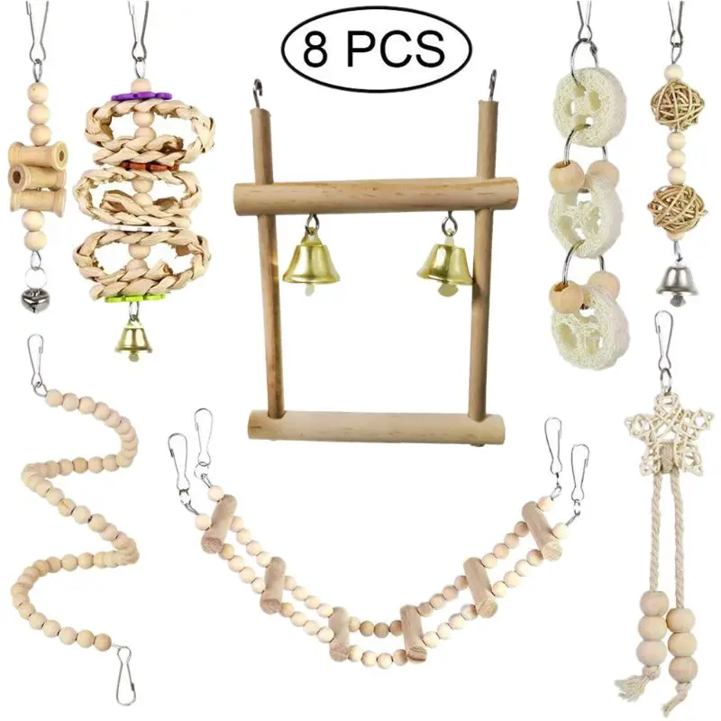 

Bird Swing Chewing Hanging Perch with Bells Cage Stand Finch Toy for Love Birds Cockatiels