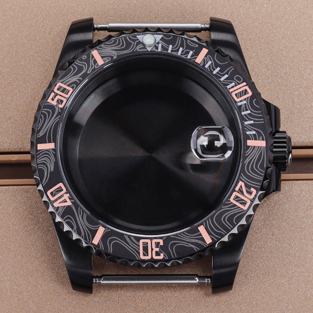 Фото Черный мужской корпус часов PVD NH35 40 мм с сапфировым стеклом для SUB Seiko NH35 NH36 NH38 NH34 Miyota 8215 ETA 2824 Механизм Yacht-Master 20ATM №4