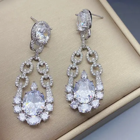 Bilincolor Fashion Королевский синий и зеленый висячие серьги с кубическим цирконием для женщин