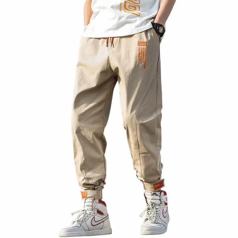 

New Men's Spring And Autumn Party Cargo Pants Man Cotton Letter Drawstring Casual Trousers Fashion Ankle Lenght Loose Pants Men
