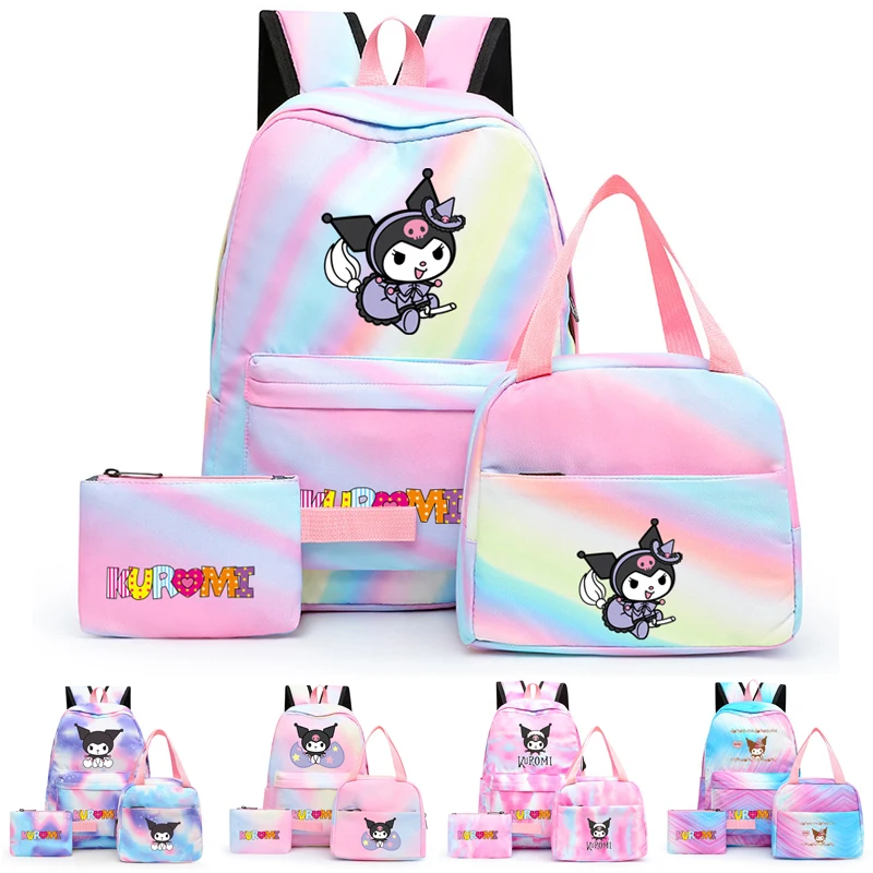 

3Pcs Sanrio Kuromi Backpack with Lunch Bag Rucksack Colorful Casual School Bag for Girls Y2K Women College Student Teenage Sets