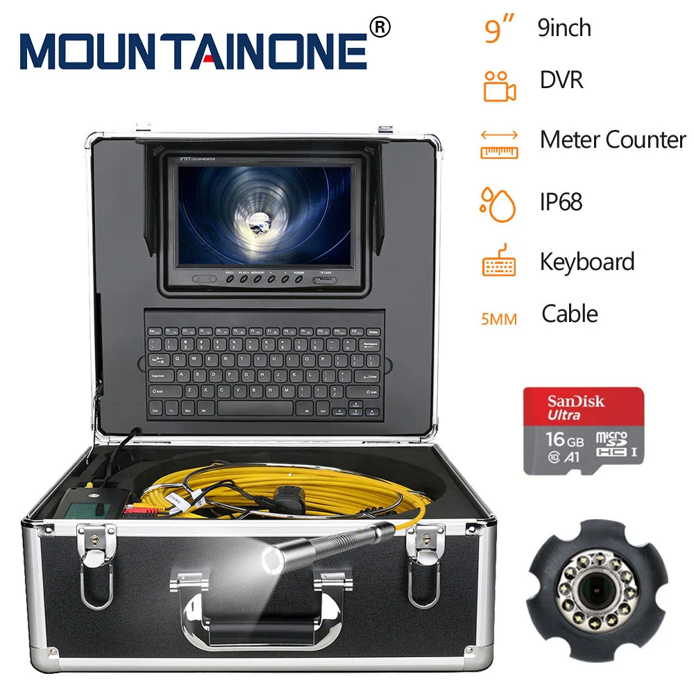 

20M/30M/50M Pipe Inspection Camera with Meter Counter Keyboard 22mm 8GB Card DVR IP68 Sewer Drain Pipeline Industrial Endoscope