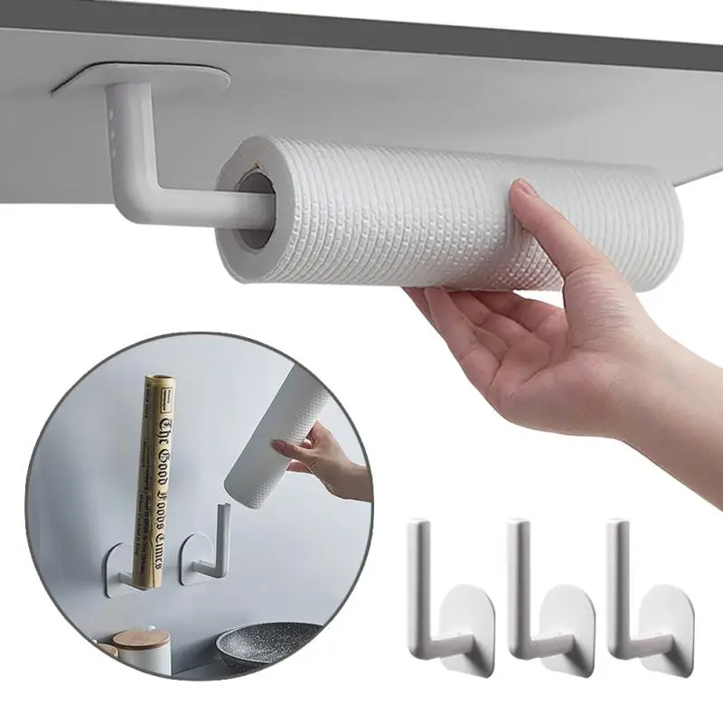 

Tissue Hanger Kitchen Under Cabinet Roll Rack 1 Pcs Hole-free Wall-mounted Cloth Hangers Multi-functional Paper Towel Holder
