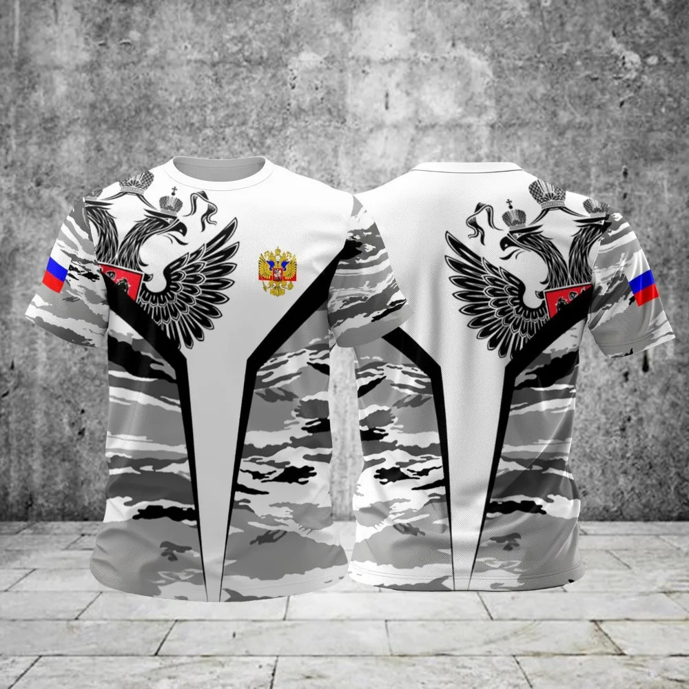 Фото Летняя спортивная 3D цифровая печать с русским флагом, мужская свободная повседневная футболка с круглым вырезом по индивидуальному заказу №2