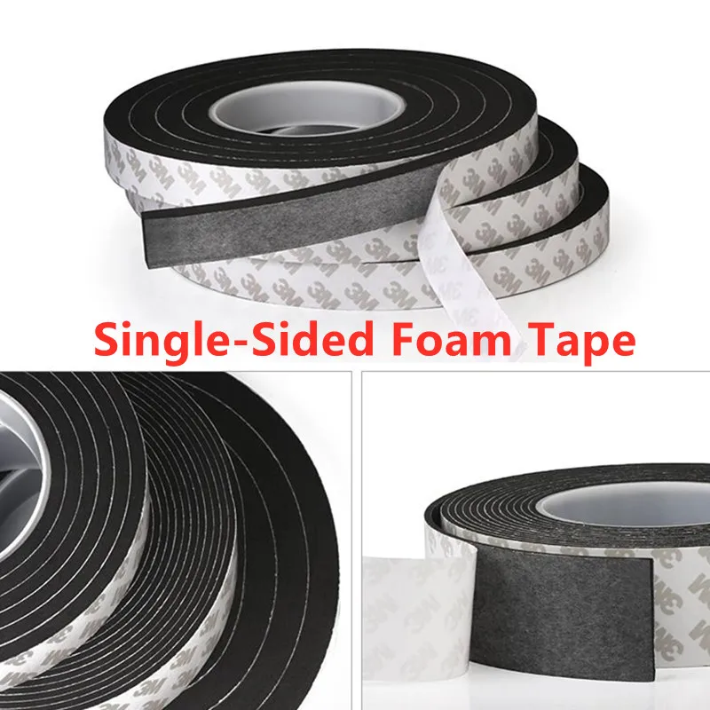 Черная односторонняя пенопластовая лента 5 метров самоклеящаяся уплотнительная