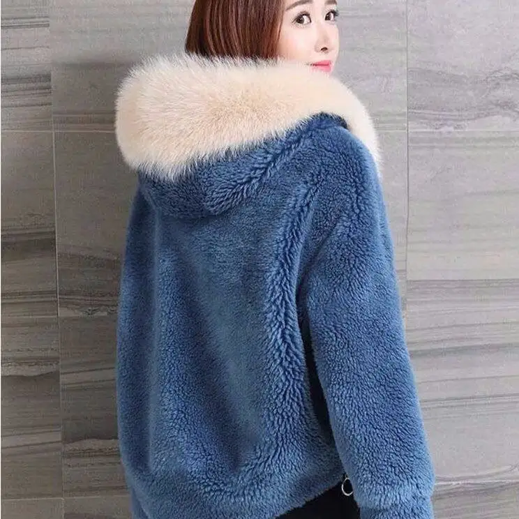 Faux Fur Coat Women's Short 2022 Autumn  Winter New Korean Hooded Lamb Fur  Cashmere Coat  Thick Warm Fur   Jacket Women