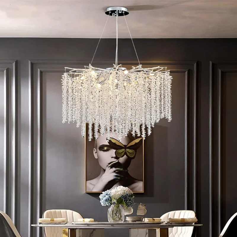 

Pendant Light Led Art Chandelier Lamp Room Decor Luxury chrome plating Crystal Tree Branch Living Dining Hanging Fixtures