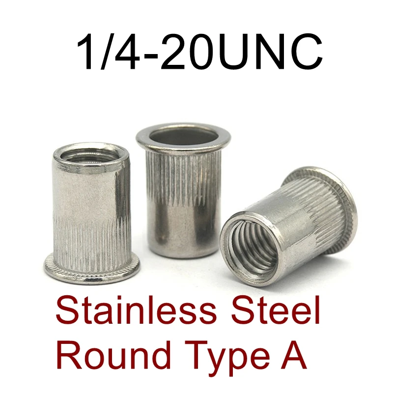 

1/4-20UNC 20 шт./лот американская стандартная резьба заклепка гайка вставка из нержавеющей стали и углеродистой стали круглый и шестигранный тип