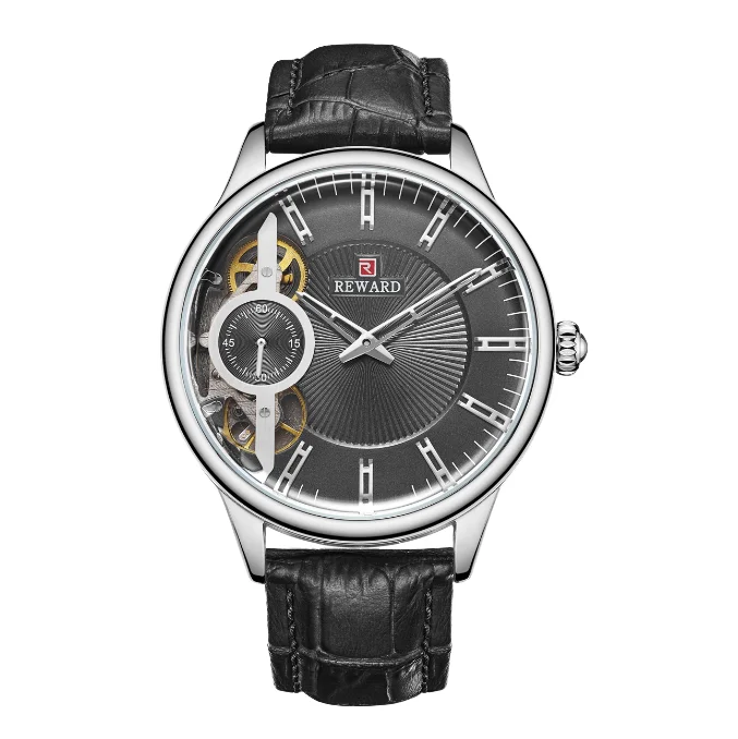 Полностью автоматические механические часы для мужчин в стиле ретро с кожаным
