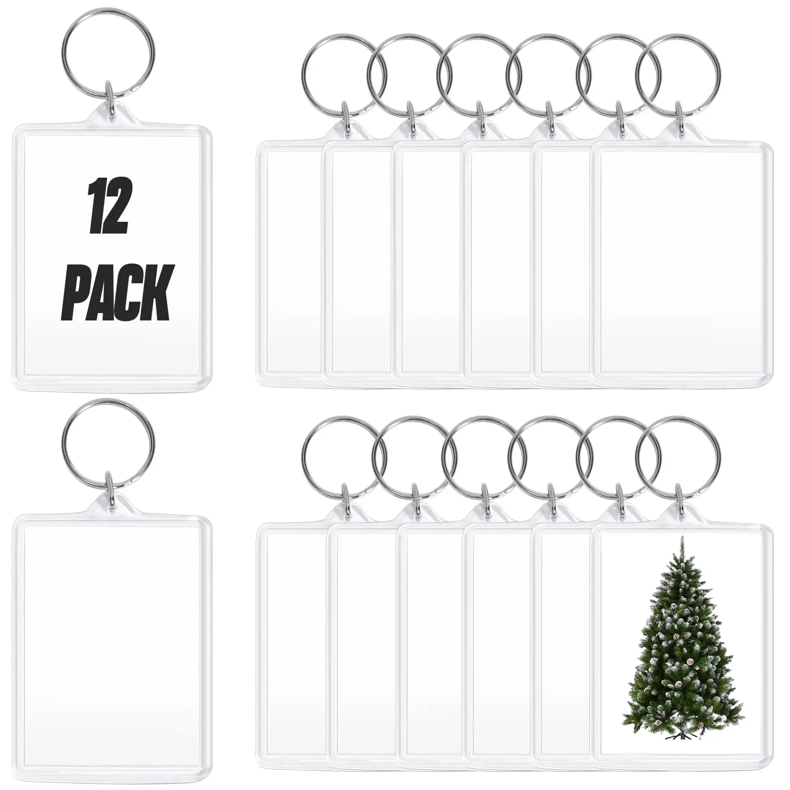 

12 Pcs Acrylic Keychain Blank Clear Rectangle Keyring Holder Picture Keychain Ornament Custom Personalised Photo Insert Keychain