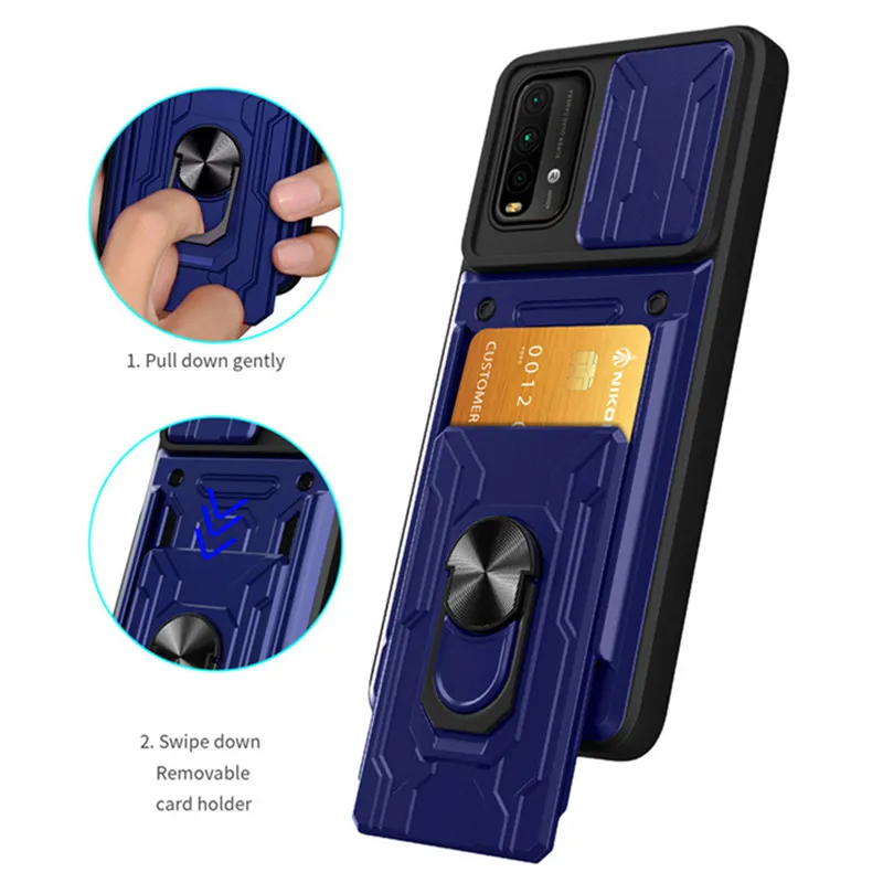 For Xiaomi Redmi 9T 9 T 6.53 Case Magnetic Ring Armor Card Slot Phone Cases for Redmi 9T Redmi9t Bracket Stand Holder Cover