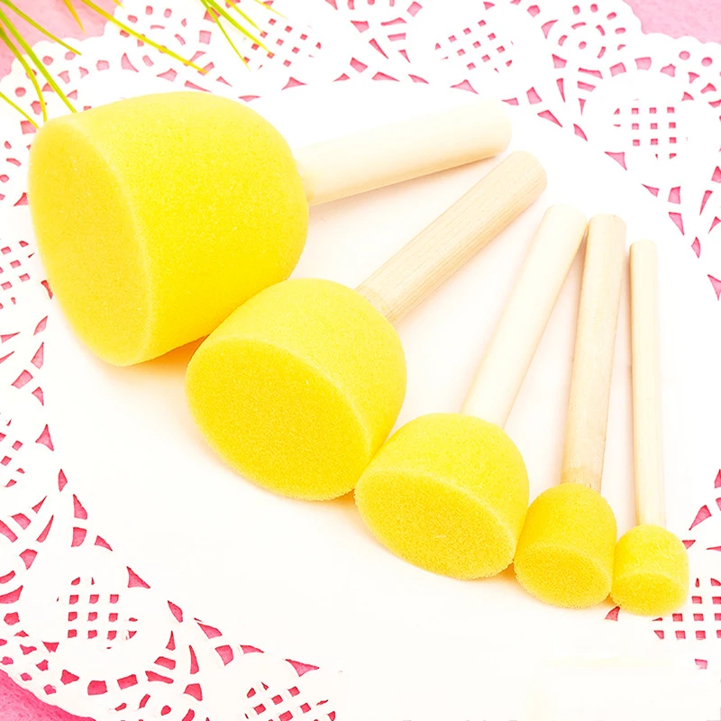 

5Pcs/pack Kid Sponge Paint Brush Original Wooden Handle Painting Graffiti Early Toy DIY Art Supplies Gifts