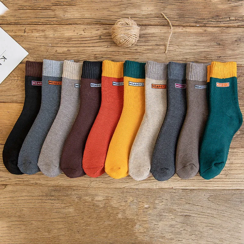 5pair Woman Girl Terry Socks Thick Organic Cotton Solid Winter Harajuku Anti-Bacterial Breathable Warm Knit Thermal Short Socks