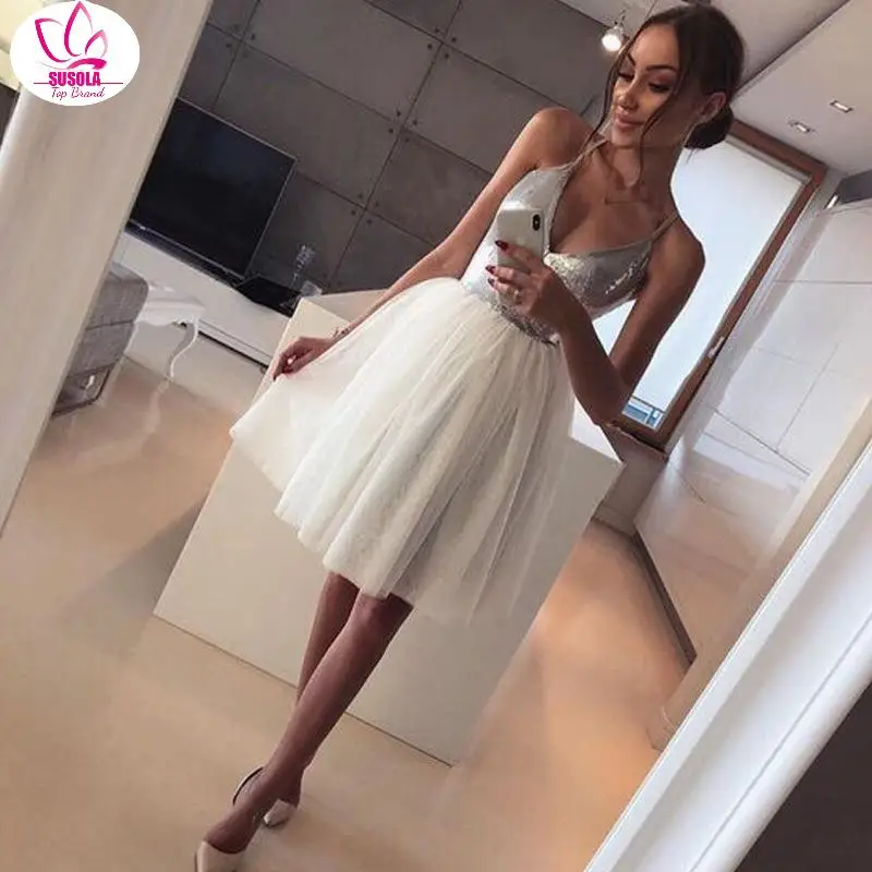 

Sexy Women Lace Dress Halter Deep V Neck Sequins Elegant Ladies Evening Party Short Mini Tutu Tulle Dresses