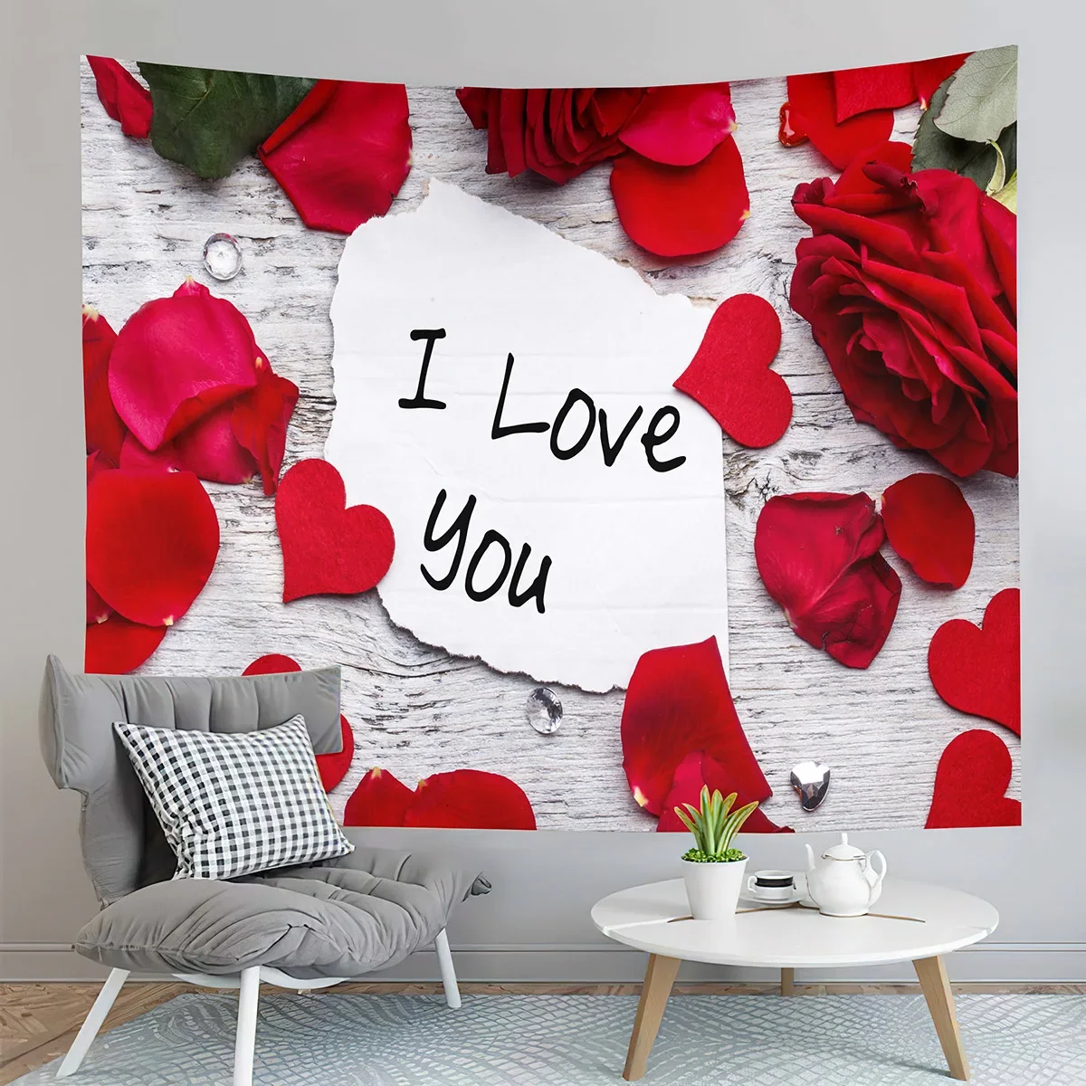 

Happy Valentine's Day Tapestry Red Rose and Love Heart Tapestry Art Decor Wall Hanging Home Living Room Bedroom Dorm Tapestries