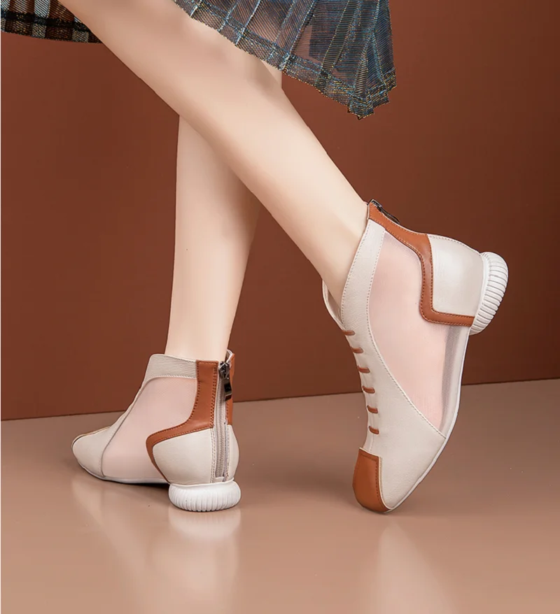 Ботильоны женские кожаные с квадратным носком декорированные туфли на плоской