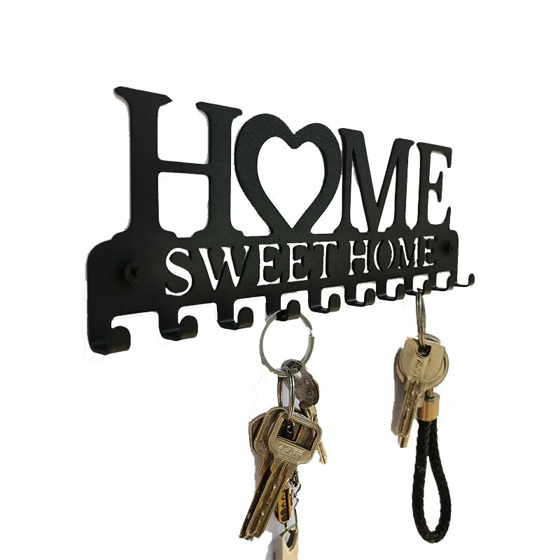 

Creative Home Key Hook Keychain Black Metal Wall-Mounted Vintage Key Hook Key Hanger Decoration Belt 10 Hooks Home Decoration