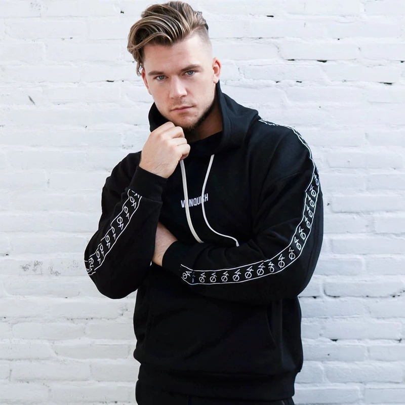 

Jogger Sports Fitness Sportswear Men's Oversized Pullover Hoodie Cotton Patchwork Embroidered Sweatshirt Fashion Workout Clothes