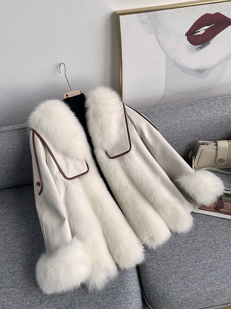 High-End Imported Fox Fur Fur Coat Women's Mid-Length Haining New Sailor Collar Sheepskin down Jacket Coat