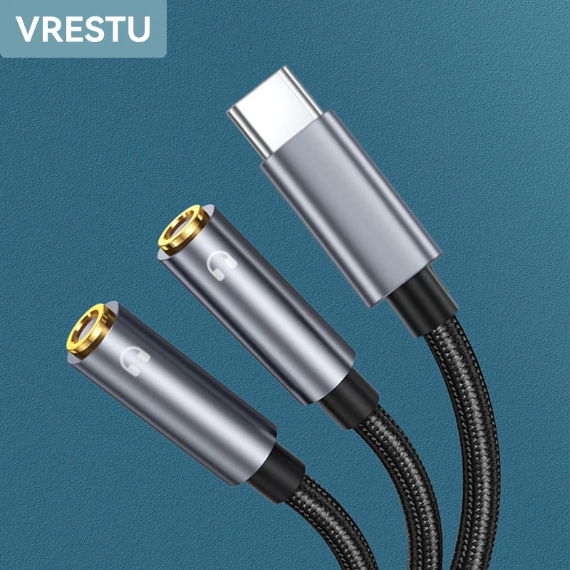 Type C to Dual 3.5mm Jack 3 5 AUX USB C to 3.5 Female HiFi Audio Earphone Adapter Extender for USBC Tablet Phone Laptop DAC Chip