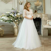 wedding dress for woman plus size tulle bridal gown with half sleeve floor length a line lace simple vestido de novia cheap 2022