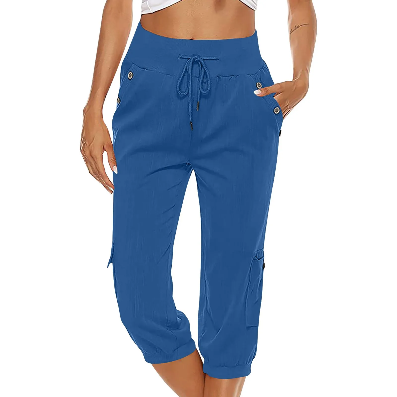

Summer Pants High Waist Running Sport Joggers Sweatpants Women Gym Fitness Elastic Waist Drawstring Pants With Pockets
