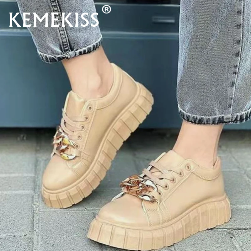 

KemeKiss New 2022 Ladies Sneakers Metal Chain Chunky Ins Spring Shoes For Women Vacation Fashion Chunky Footwear Size 36-43