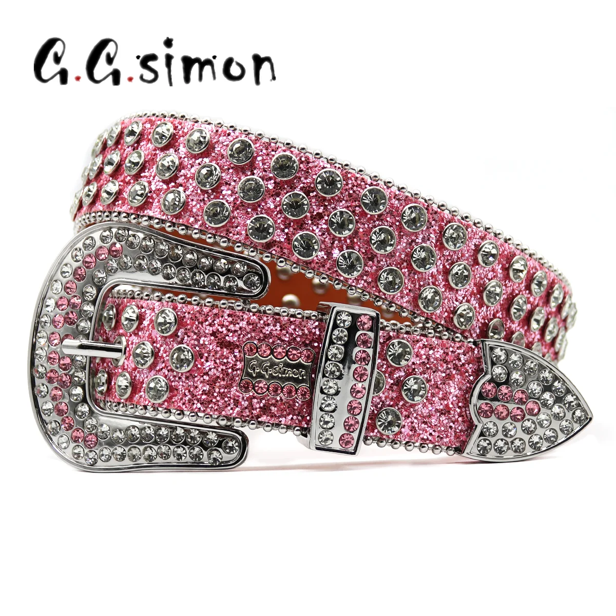 GGSIMON Pink Rhinestones Belts Luxury Strap Western Cowgirl Cowboy Diamond Studded Y2K Belt For Women Men Pin Buckle Strap Jeans