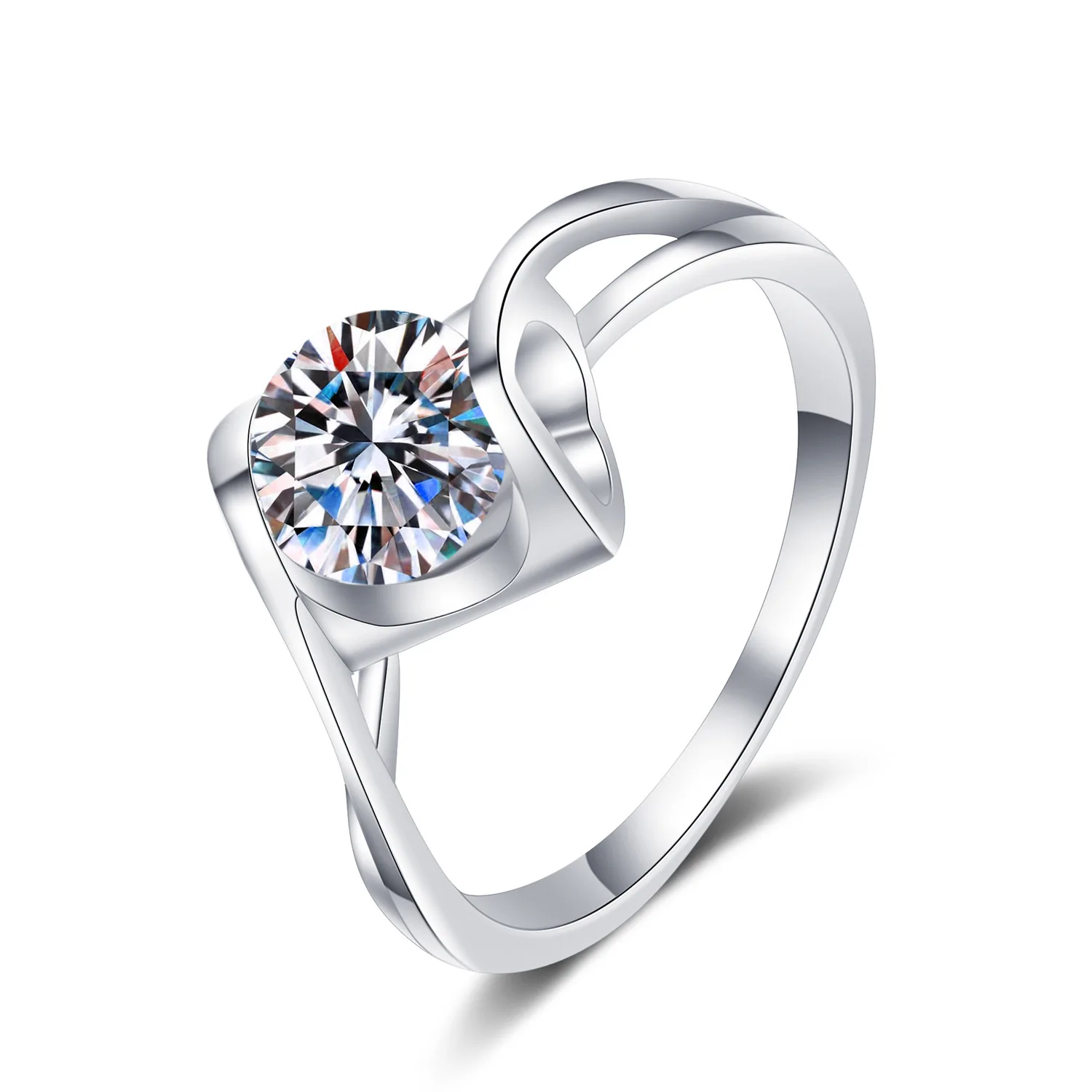

XDY Diamond Ring 925 Sterling Silver Ring Angel Kiss 1 Carat Moissanite Ring
