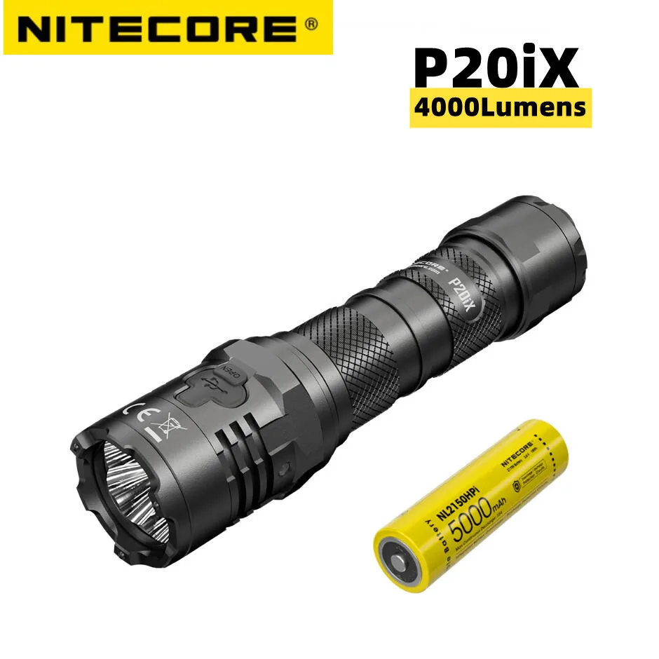 NITECORE P20iX USB-C Rechargeable Torch Super Bright Military Tactical Flashlight 4000 lumens Self-defense add NL2150HPi Battery