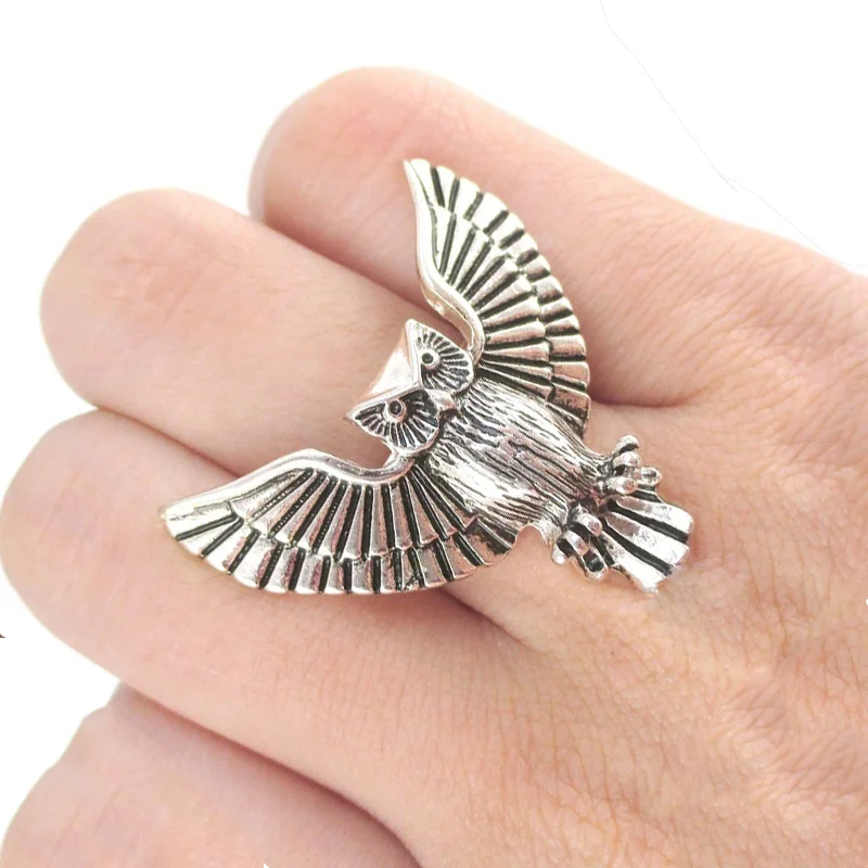 

Popular Unisex Ancient Silver Color Craved Lovely Owl Animal Copper Ring for Women Men Party Jewelry Accessories Size 5-11