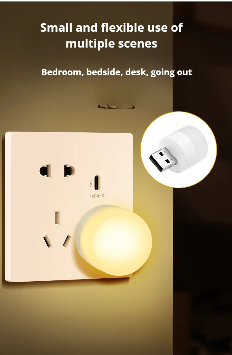 

Wireless Small Night Light With Usb Socket Mobile Power Charging Round LED Lamp Book Eyes Protection Reading Bedroom Light