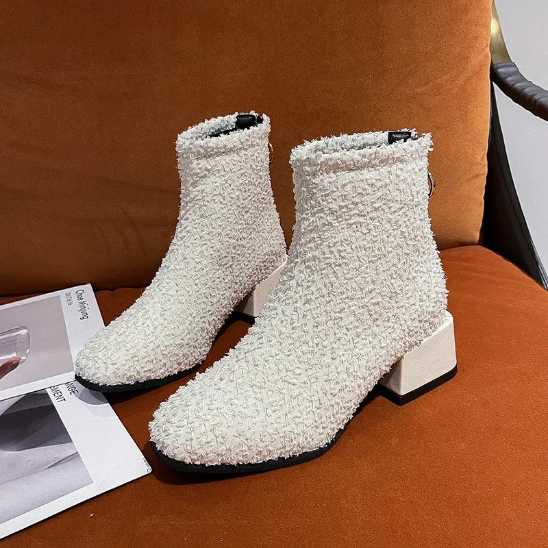 Женские полусапожки с лицом на полотенце осень-зима 2024 новинка в британском