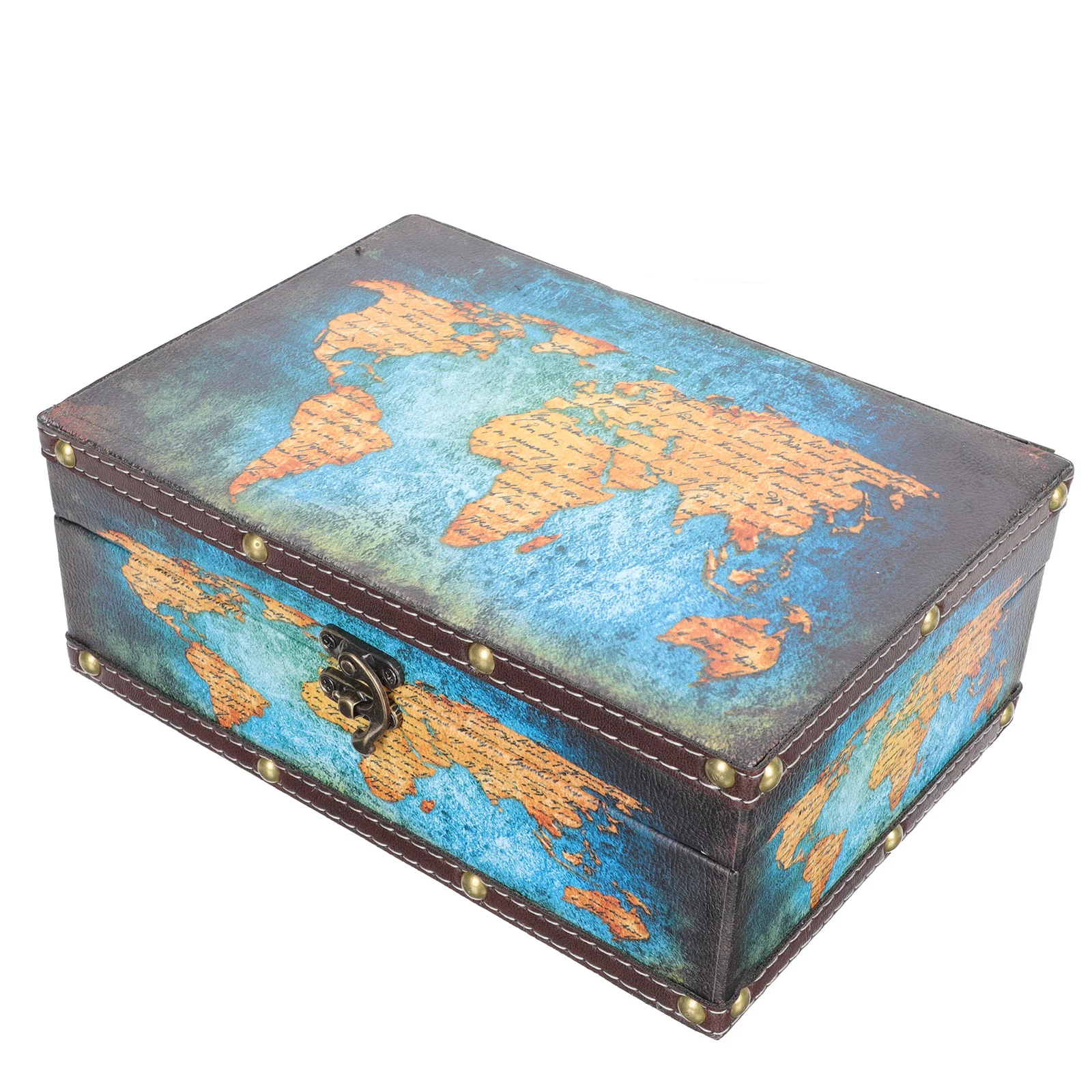 

Box Treasure Woodenvintage Storage Map Lock Pirate Case Jewelryorganizer Vanitykeepsake Display Mini Toy Treat Decorativesmall