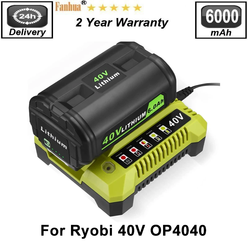 

40V 6.0Ah Lithium-ion Battery & Charger for Ryobi Collection Cordless Power Tools OP4040 OP4026 OP4030 OP4050 OP4060A Ryobi