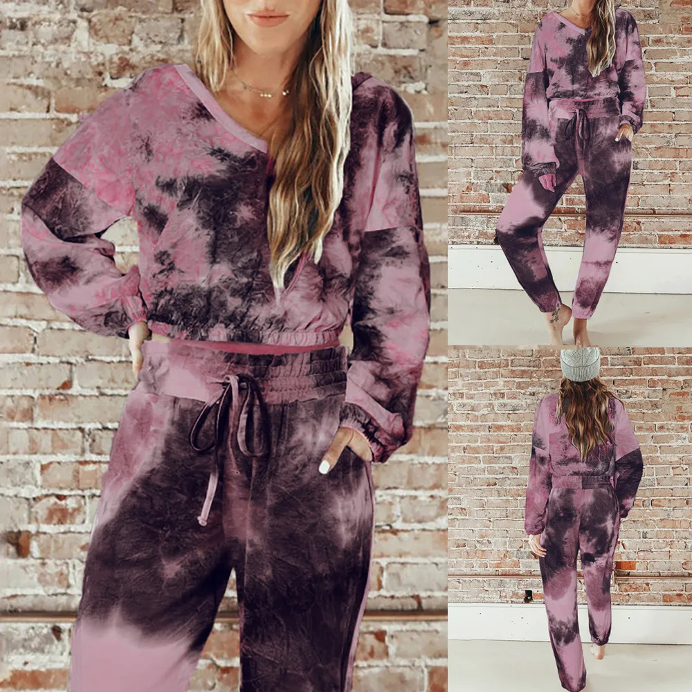 

Women's suits 2022 autumn and winter new tie-dye print suits long-sleeved loose casual two-piece suits
