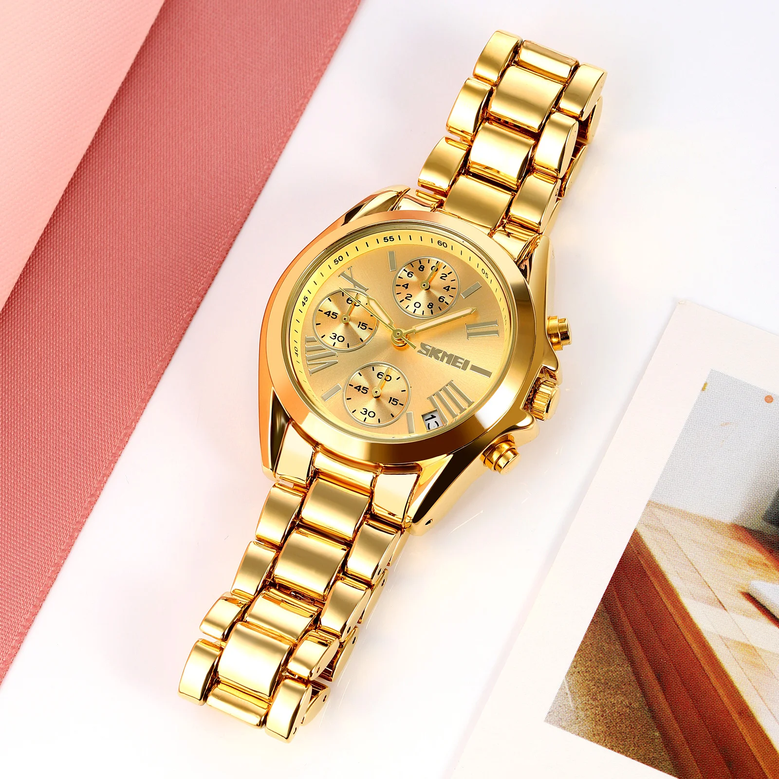 SKMEI 2023 новые модные женские часы Роскошные креативные Стальные кварцевые с