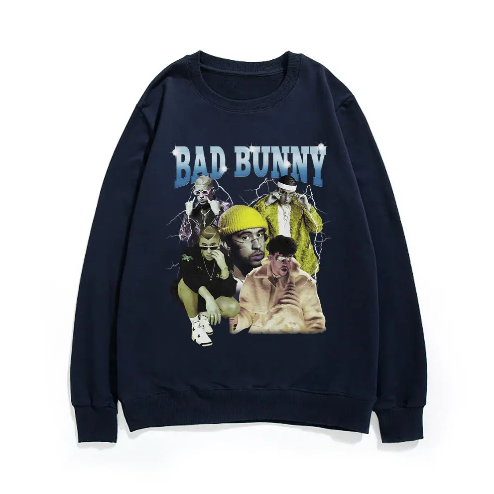 Awesome Bad Bunny Printed Sweatshirt Long Sleeve Crew Neck Men Women Harajuku Brand Design Streetwear Mens Vintage Sweatshirts