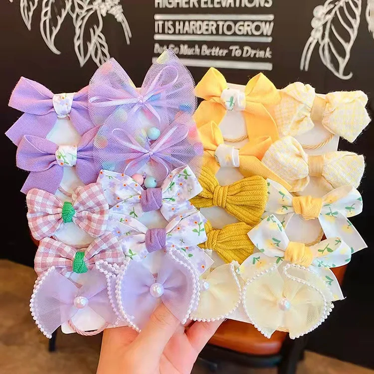 

10PCS Cute Cartoon Bowknot Elastic HairBand For Girls Baby Fashion Hair Scrunchie Ponytail Heabands HairTies Hair Accessories
