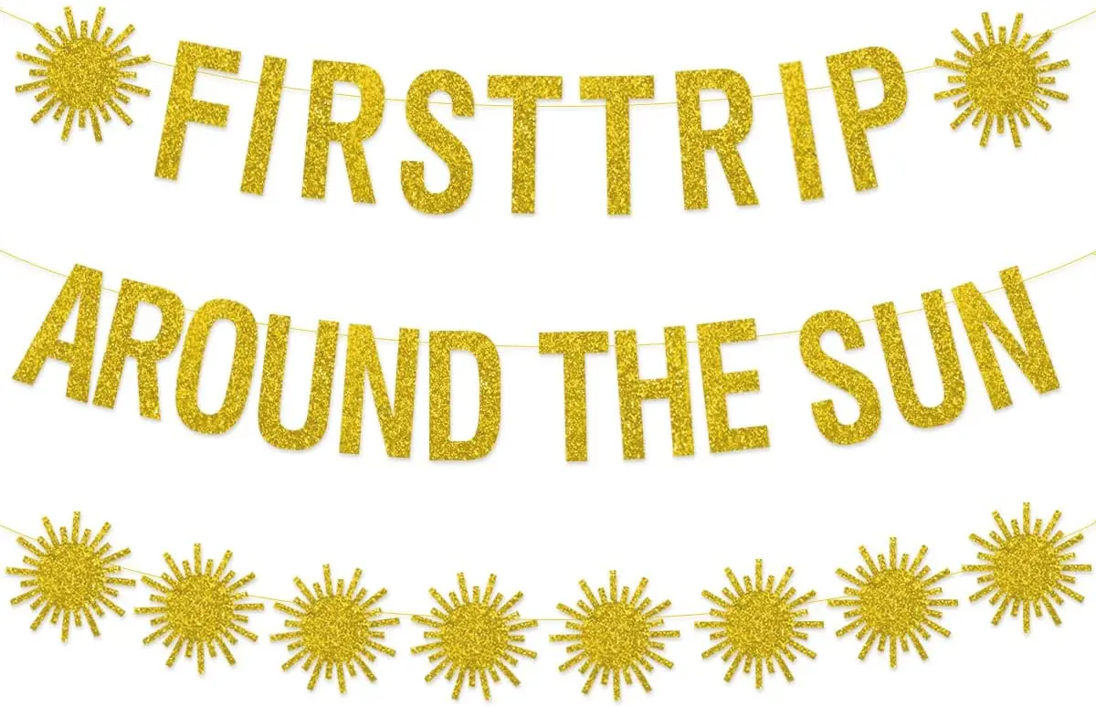 

JOYMEMO Gold First Trip Around The Sun Birthday Banner Boho 1st Birthday Party Decorations Sunshine Theme Party Decor Supplies