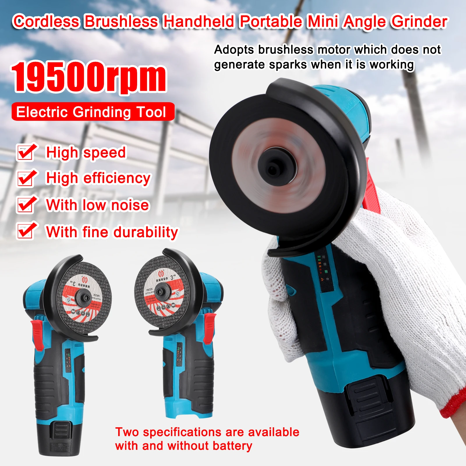 

12V 19500rpm Electric Angle Grinder Brushless Electric Grinding Tool Mini Grinder Handheld Cutter for Cutting Polishing Ceramic