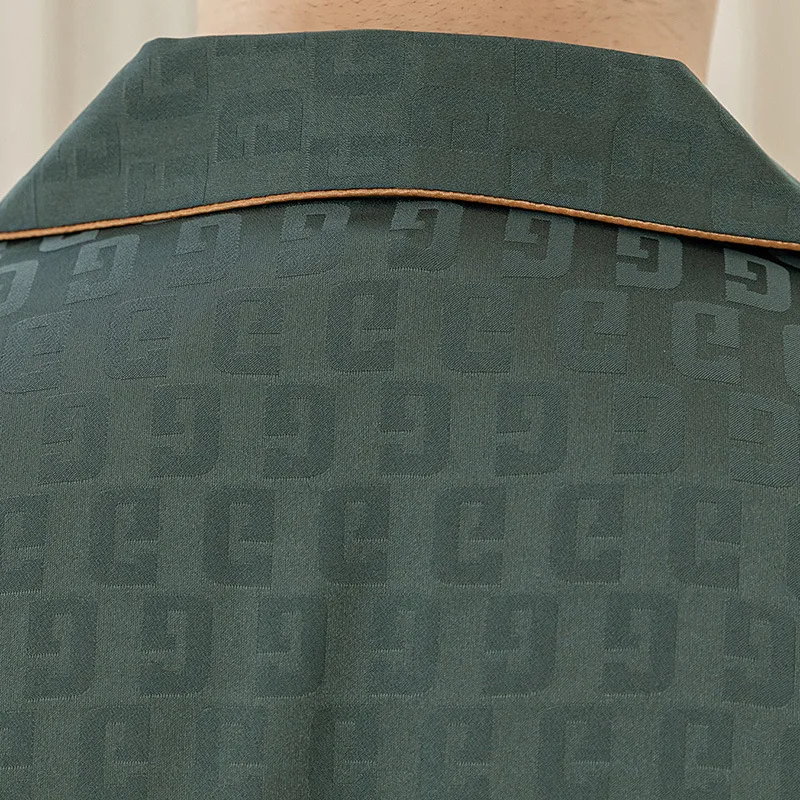 Autumn Sleepwear Men Pajamas Sets with Pants Solid Satin Turn-Down Collar 2 Pieces