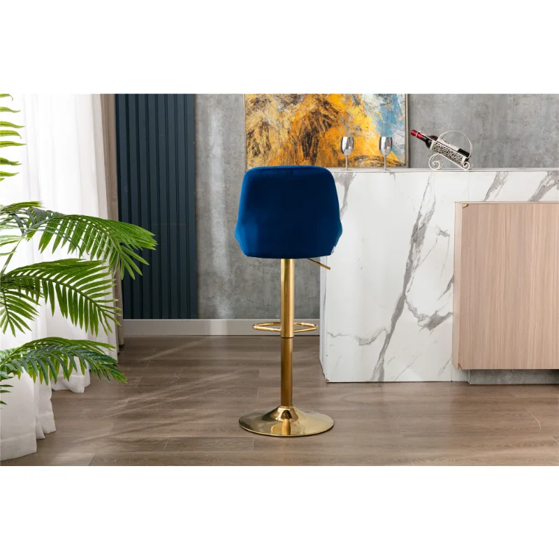 

COOLMORE Bar Stools with Back and Footrest Counter Height Dining Chairs Navy Velvet [US Stock]