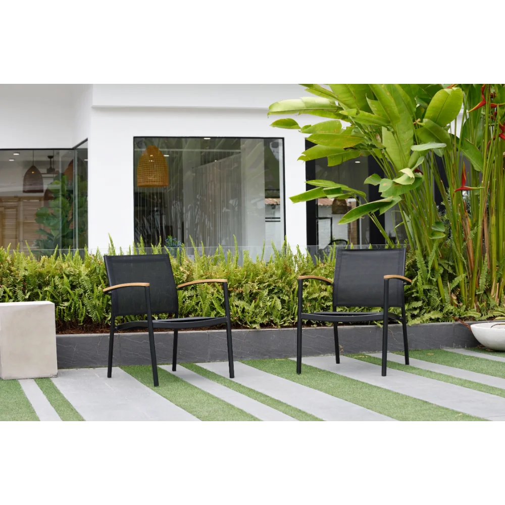 

Amazonia Pierre Teak Finish & Aluminum Patio Stacking Sofa Chairs, Set of 2, Black