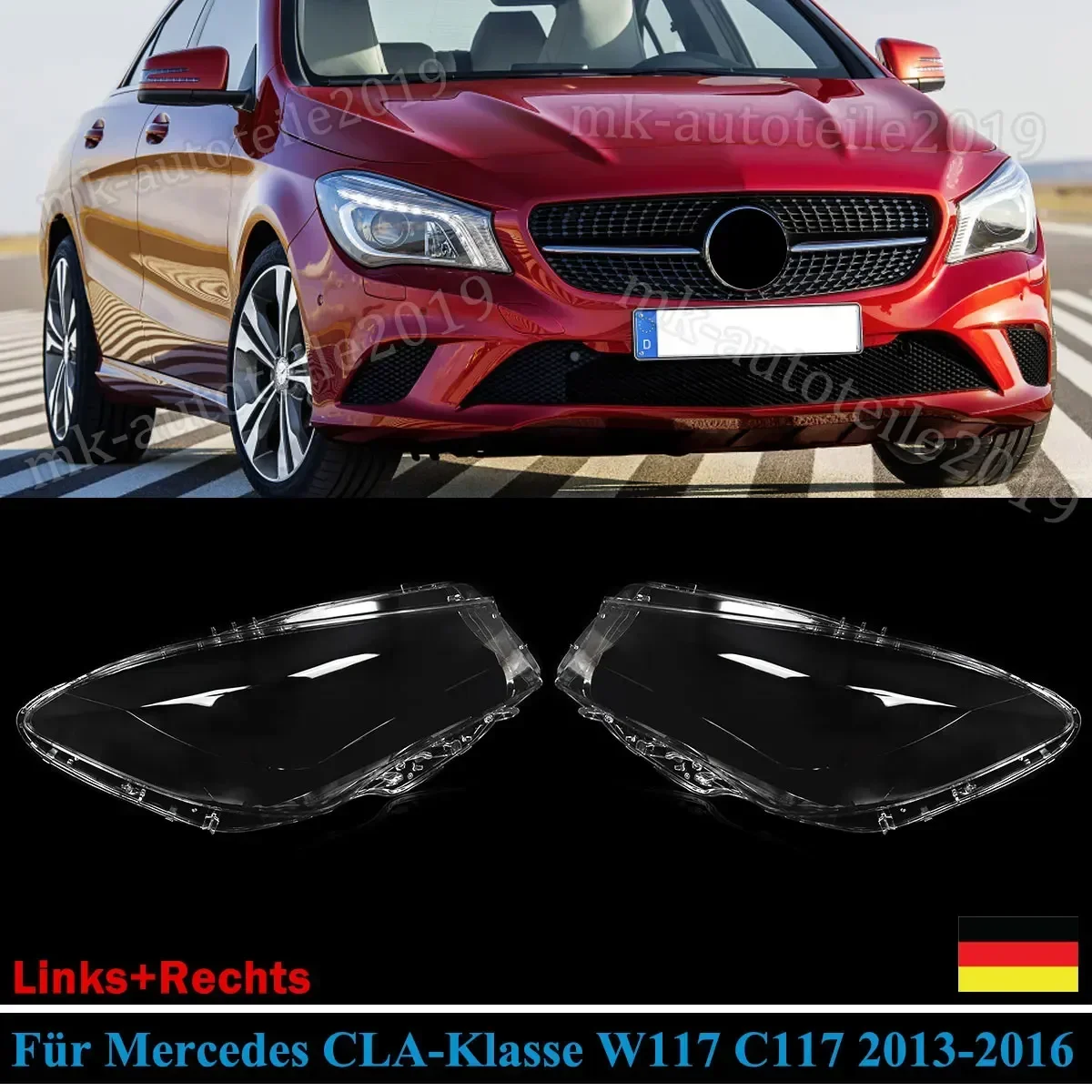 Пара прозрачных крышек для передних фар Mercedes Benz W117 CLA250 2013-2016