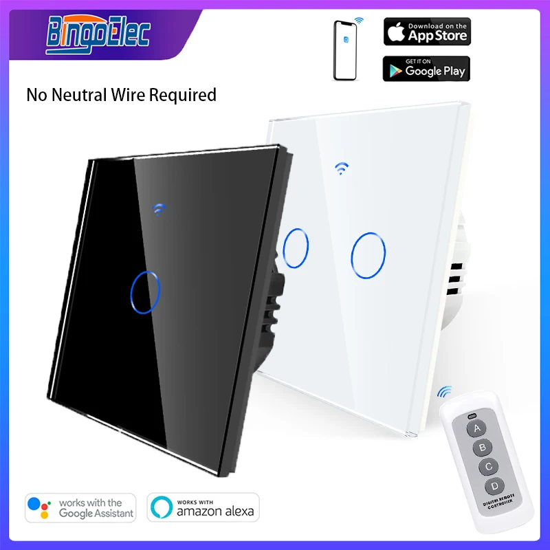 

Bingoelec Tuya WiFi EU Wall Touch Switch Smart Light Switch RF433 Wireless Remote LED Light Switches Support Alexa Google Home