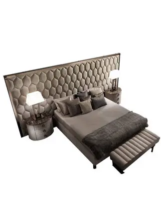 

Light luxury double bed master bedroom modern simple leather new style
