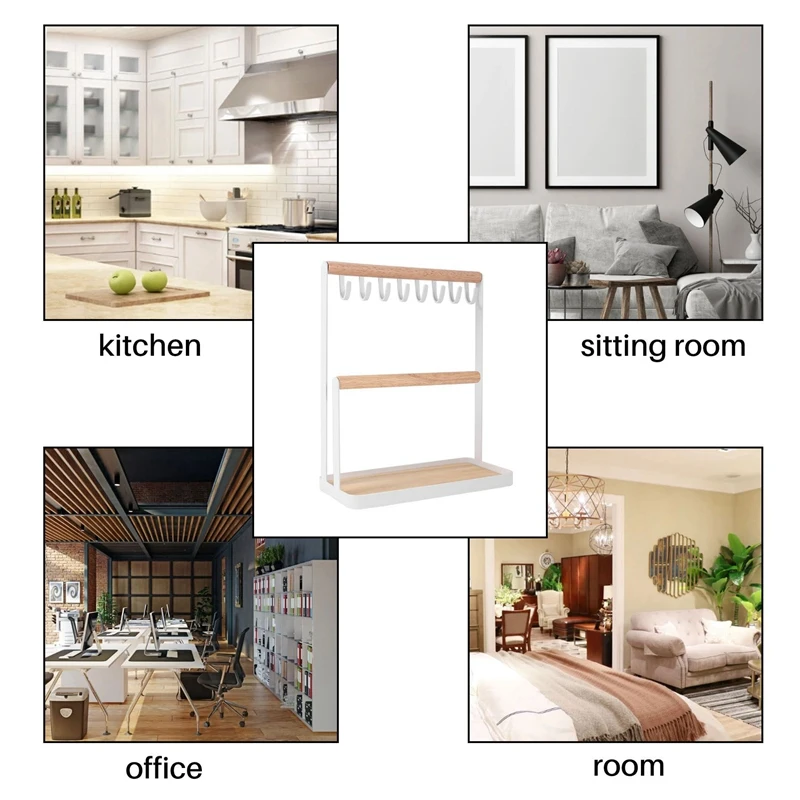 SEWS-подставка для ювелирных изделий с деревянным подносом колец и крючками