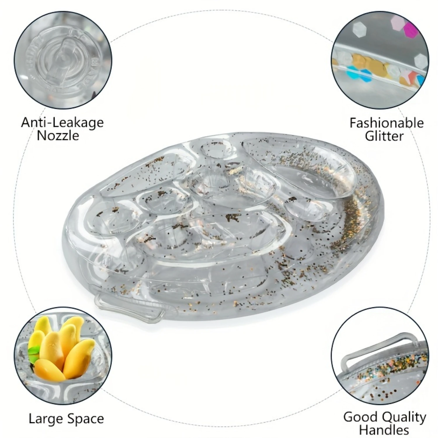 Сверкающий надувной держатель для напитков - прозрачный плавающий поднос