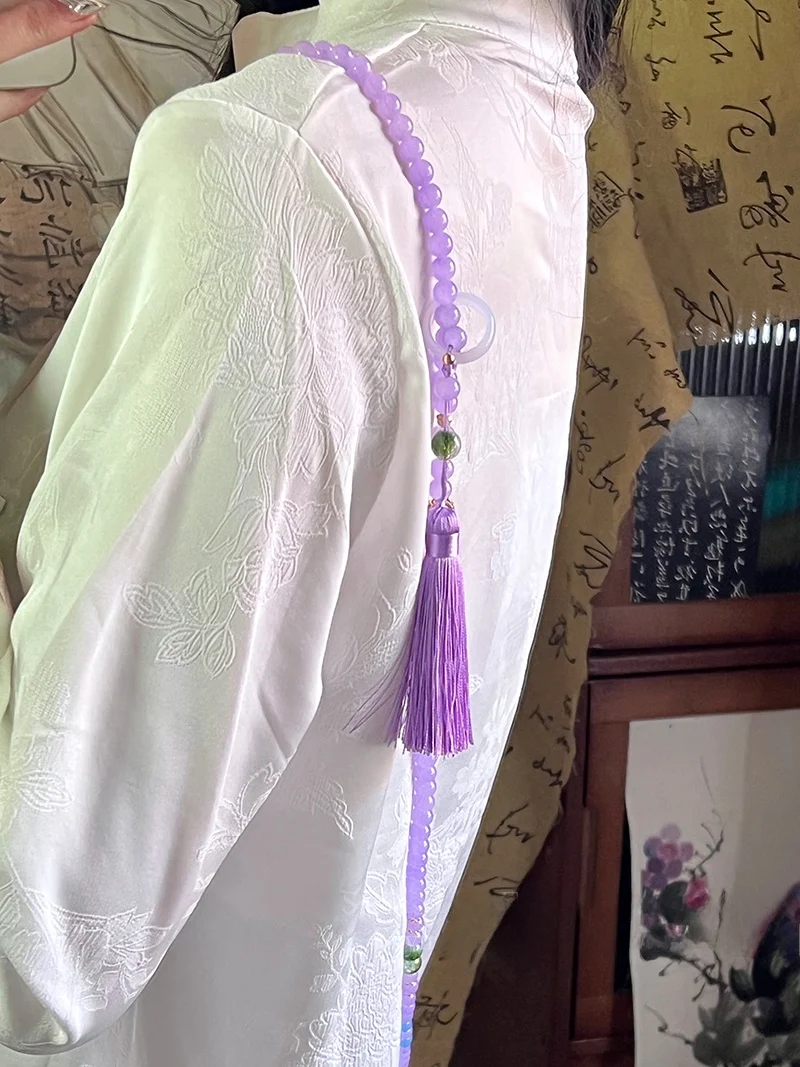 Китайская длинная кисточка фиолетовая цепочка через плечо с бисером женское